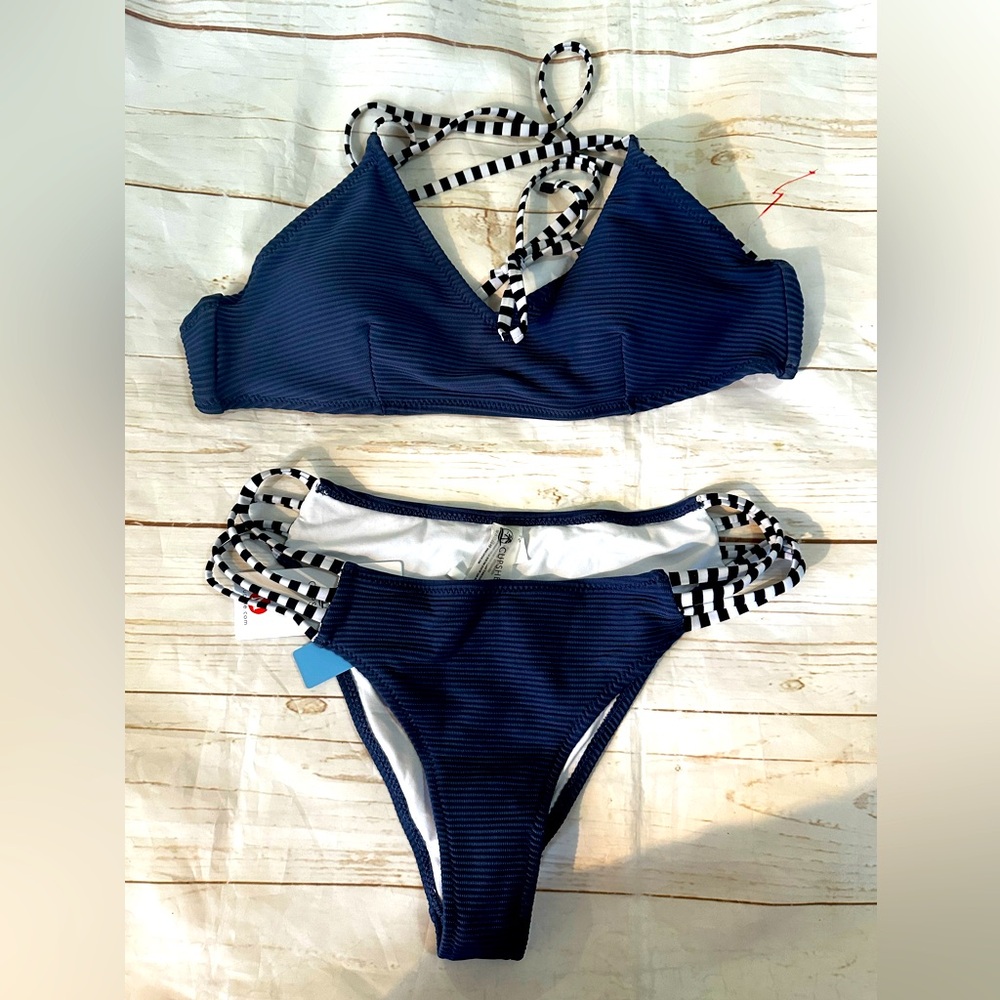 Cupshe Blue and Black Bikini with Zebra Trim